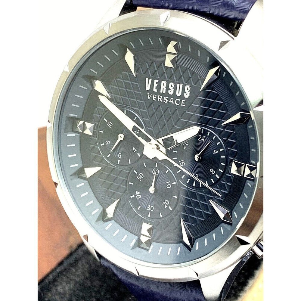 Versus by Versace Men's VSPBH7121 Quartz Blue Gray Dial Silver Leather B…